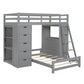 Gray Twin Over Twin Solid Wood Bunk Bed With Desk And Drawers And Storage