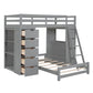 Gray Twin Over Twin Solid Wood Bunk Bed With Desk And Drawers And Storage