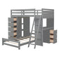 Gray Twin Over Twin Solid Wood Bunk Bed With Desk And Drawers And Storage