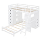 White Twin Over Twin Solid Wood Bunk Bed With Desk And Drawers And Storage