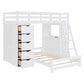 White Twin Over Twin Solid Wood Bunk Bed With Desk And Drawers And Storage