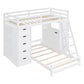 White Twin Over Twin Solid Wood Bunk Bed With Desk And Drawers And Storage