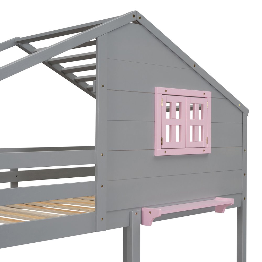 Gray Twin Over Twin Solid Wood Bunk Bed With Drawers And Storage