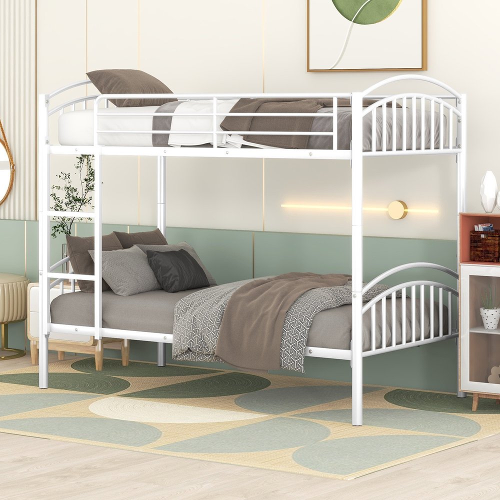 White Twin Over Twin Metal Bunk Bed