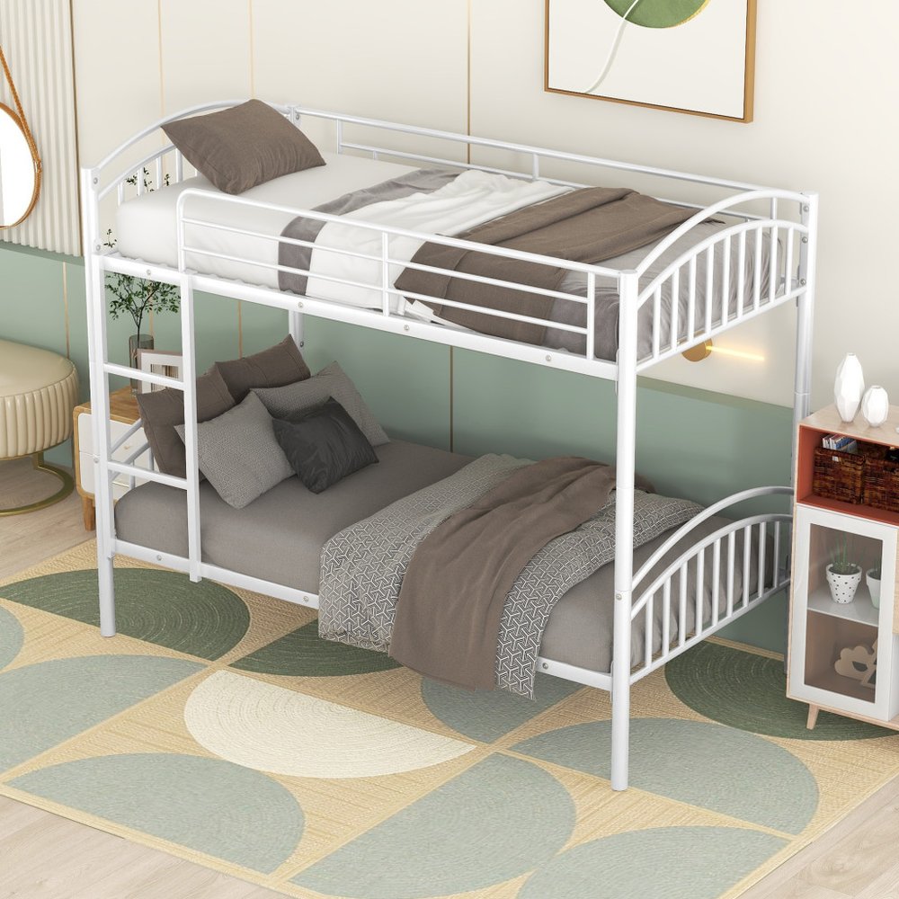 White Twin Over Twin Metal Bunk Bed
