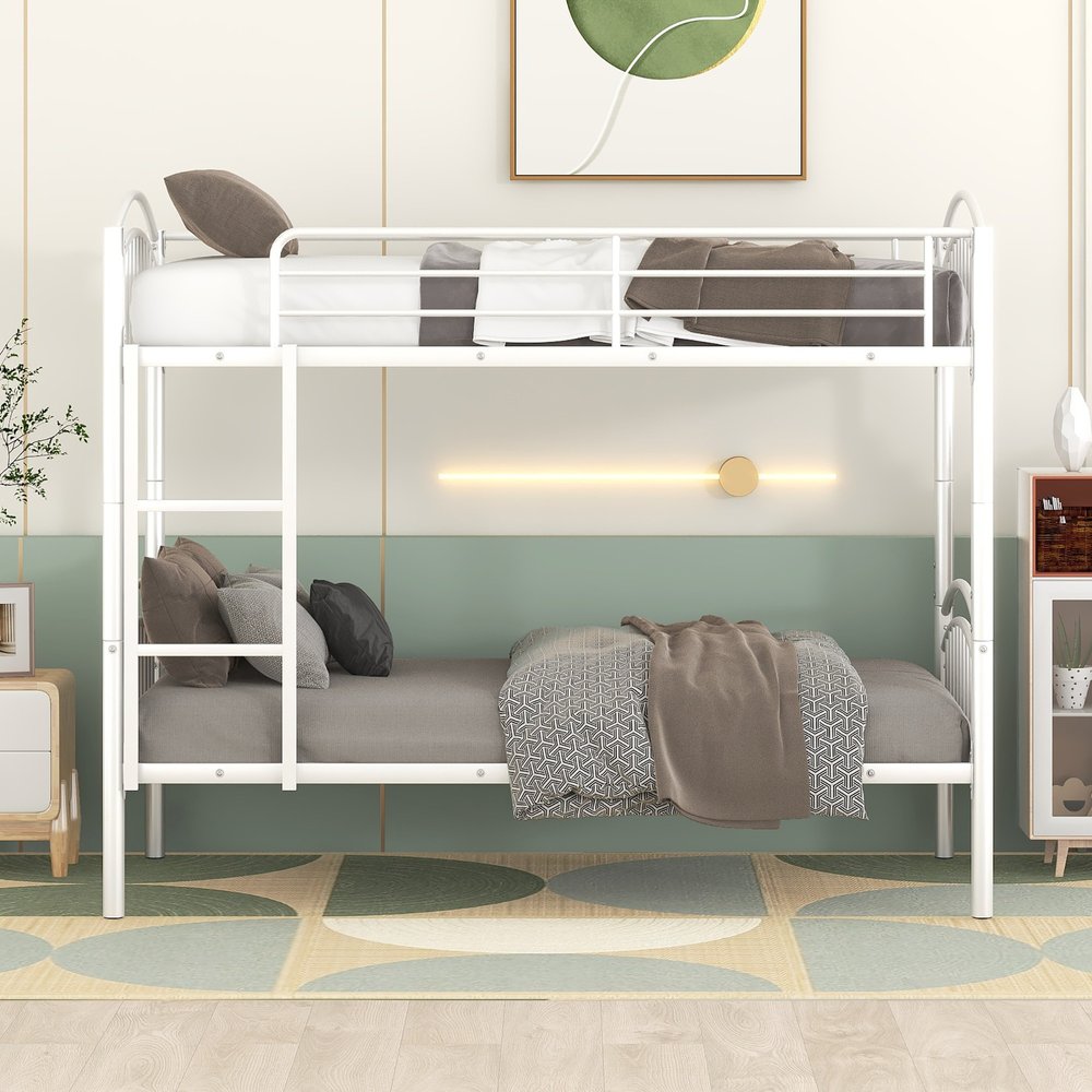 White Twin Over Twin Metal Bunk Bed
