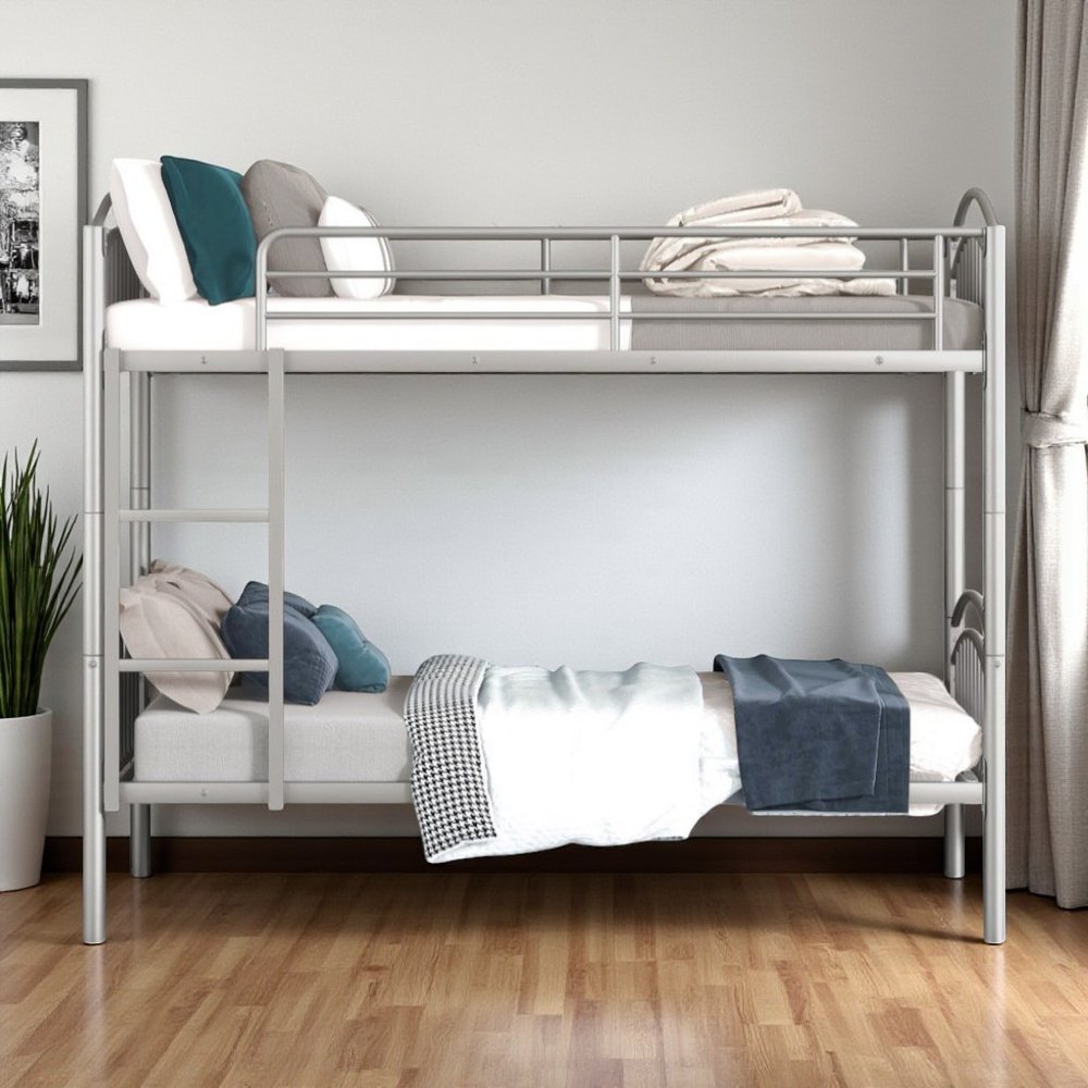 Silver Twin Over Twin Metal Bunk Bed