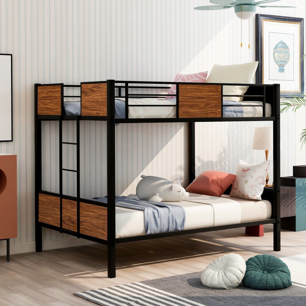 Black And Brown Full Over Full Metal Bunk Bed
