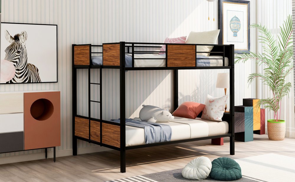 Black And Brown Full Over Full Metal Bunk Bed