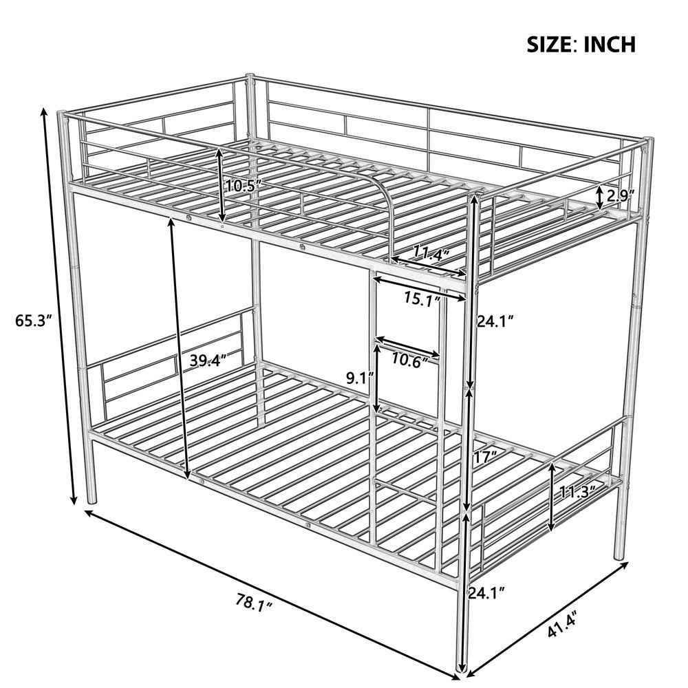 Black Twin Over Twin Metal Bunk Bed