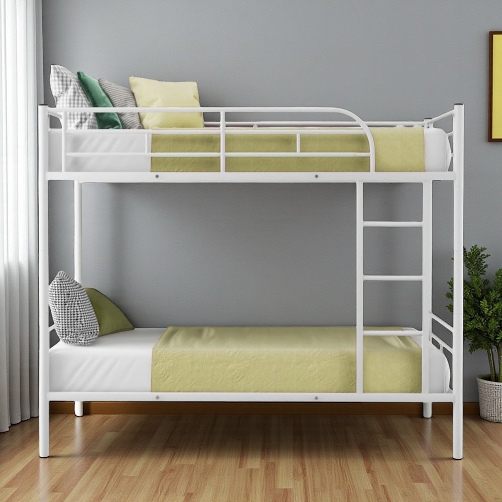 White Twin Over Twin Metal Bunk Bed