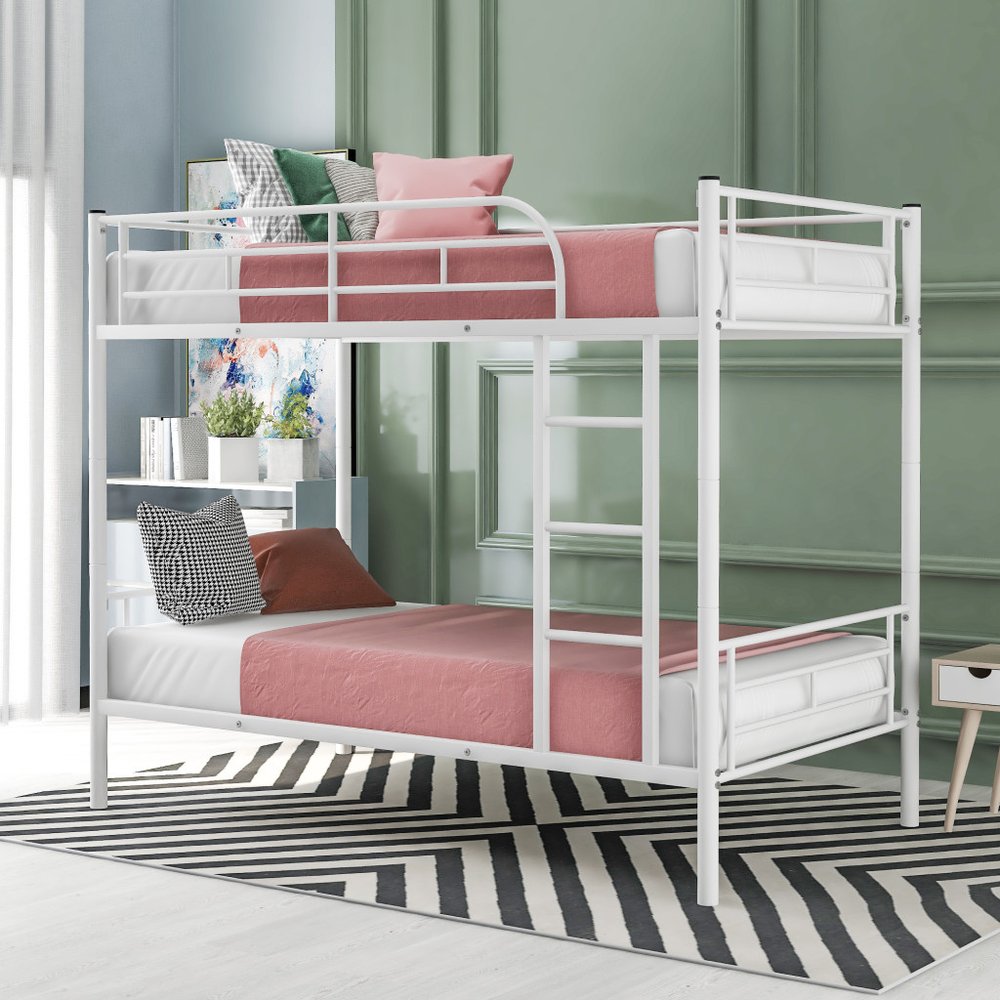 White Twin Over Twin Metal Bunk Bed