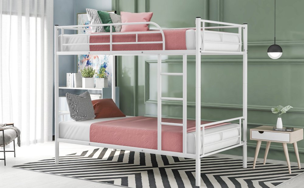 White Twin Over Twin Metal Bunk Bed