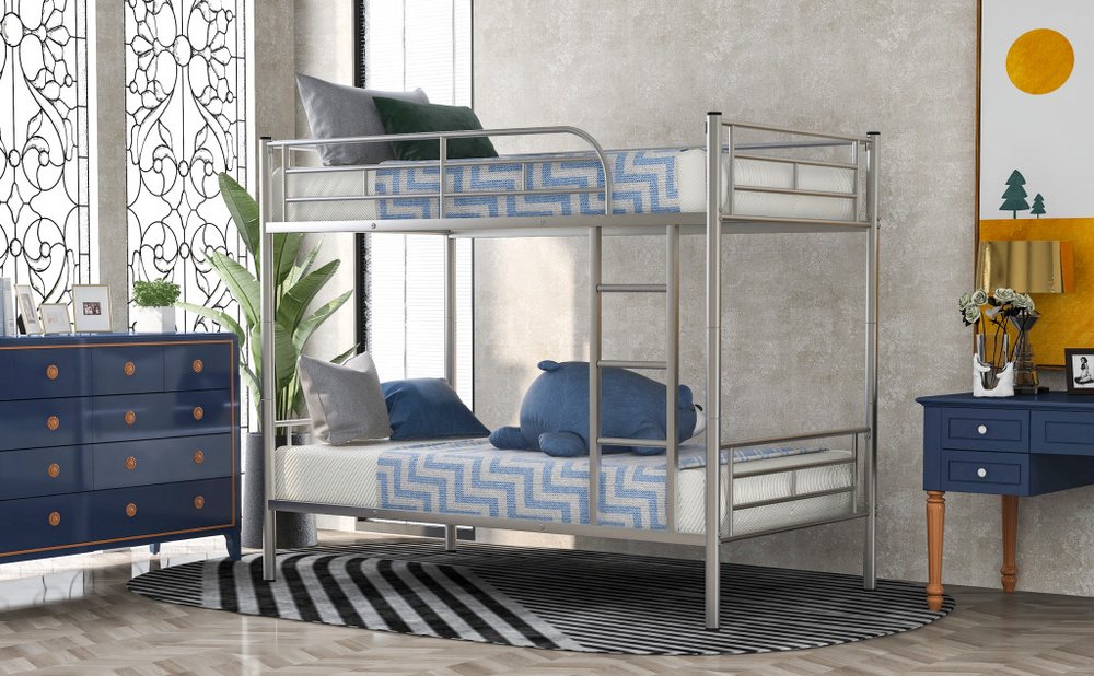 Silver Twin Over Twin Metal Bunk Bed