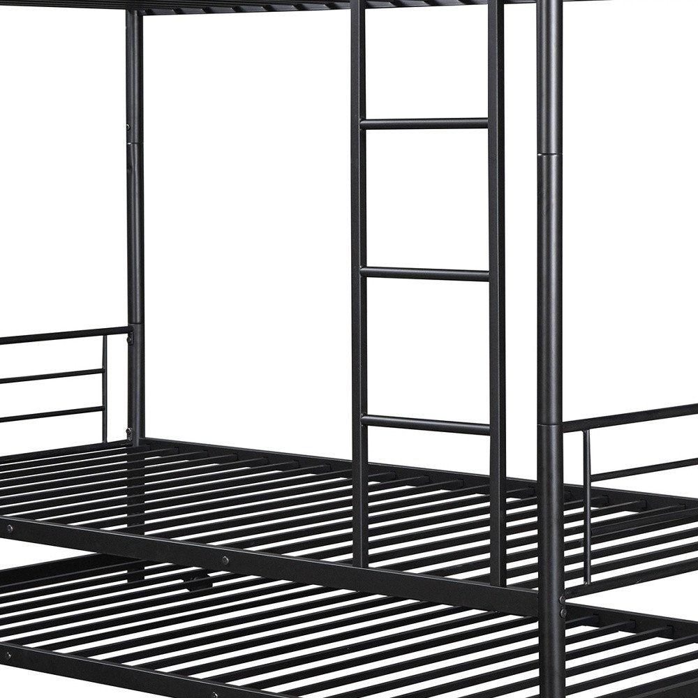 Black Twin Over Twin Metal Bunk Bed With Trundle
