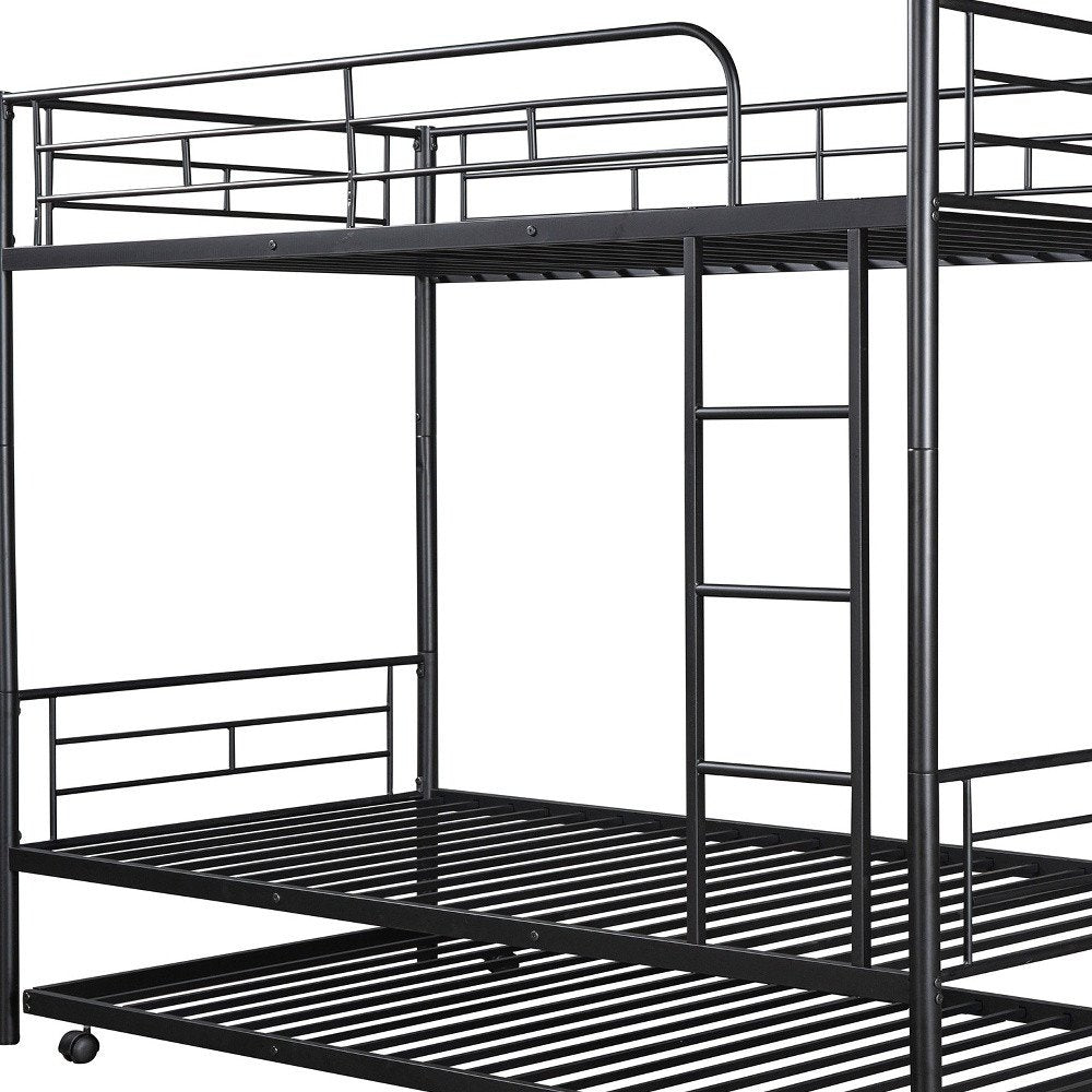 Black Twin Over Twin Metal Bunk Bed With Trundle
