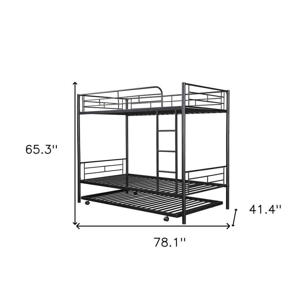 Black Twin Over Twin Metal Bunk Bed With Trundle