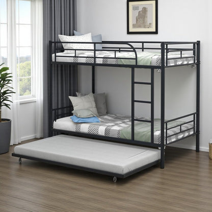 Black Twin Over Twin Metal Bunk Bed With Trundle
