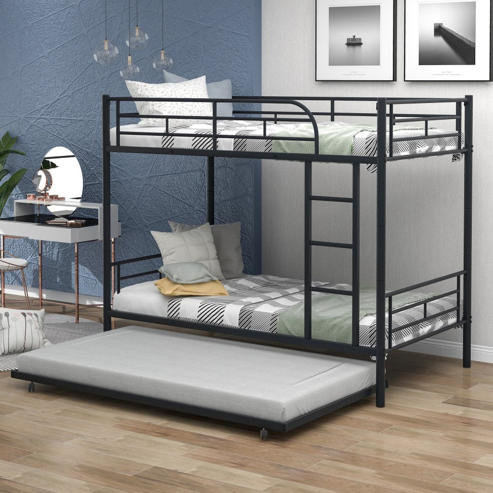 Black Twin Over Twin Metal Bunk Bed With Trundle