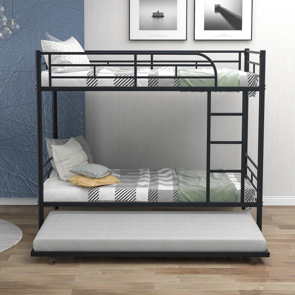 Black Twin Over Twin Metal Bunk Bed With Trundle
