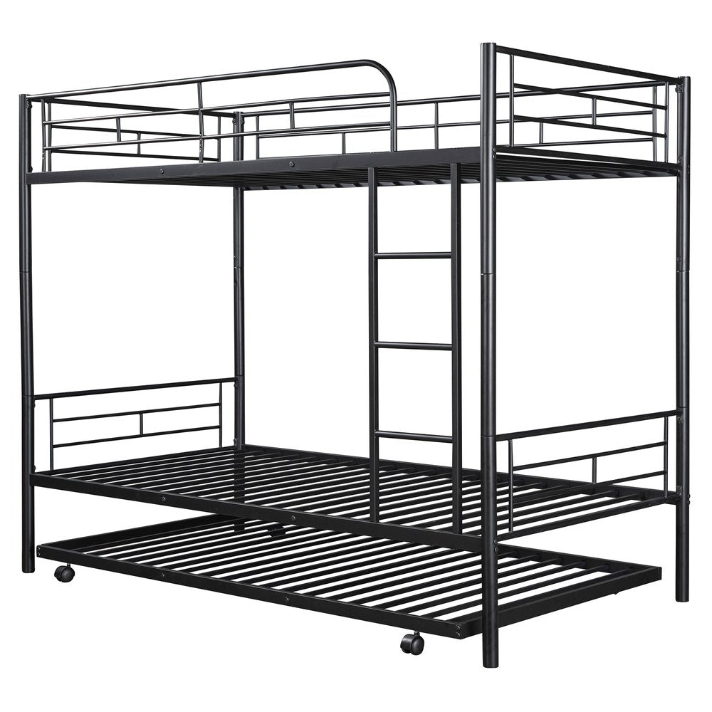 Black Twin Over Twin Metal Bunk Bed With Trundle