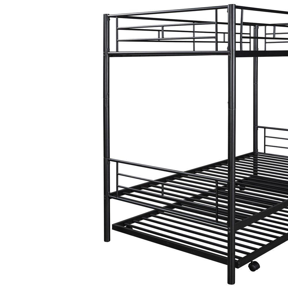 Black Twin Over Twin Metal Bunk Bed With Trundle