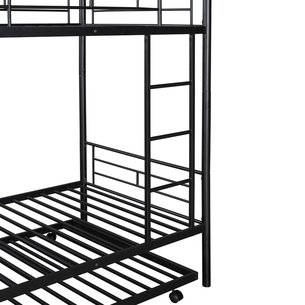 Black Twin Over Twin Metal Bunk Bed With Trundle