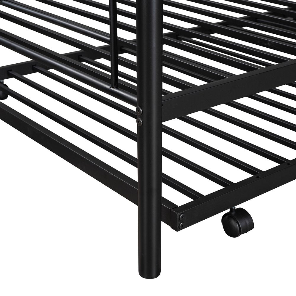 Black Twin Over Twin Metal Bunk Bed With Trundle