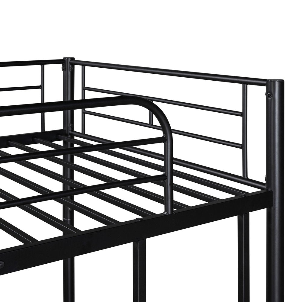 Black Twin Over Twin Metal Bunk Bed With Trundle