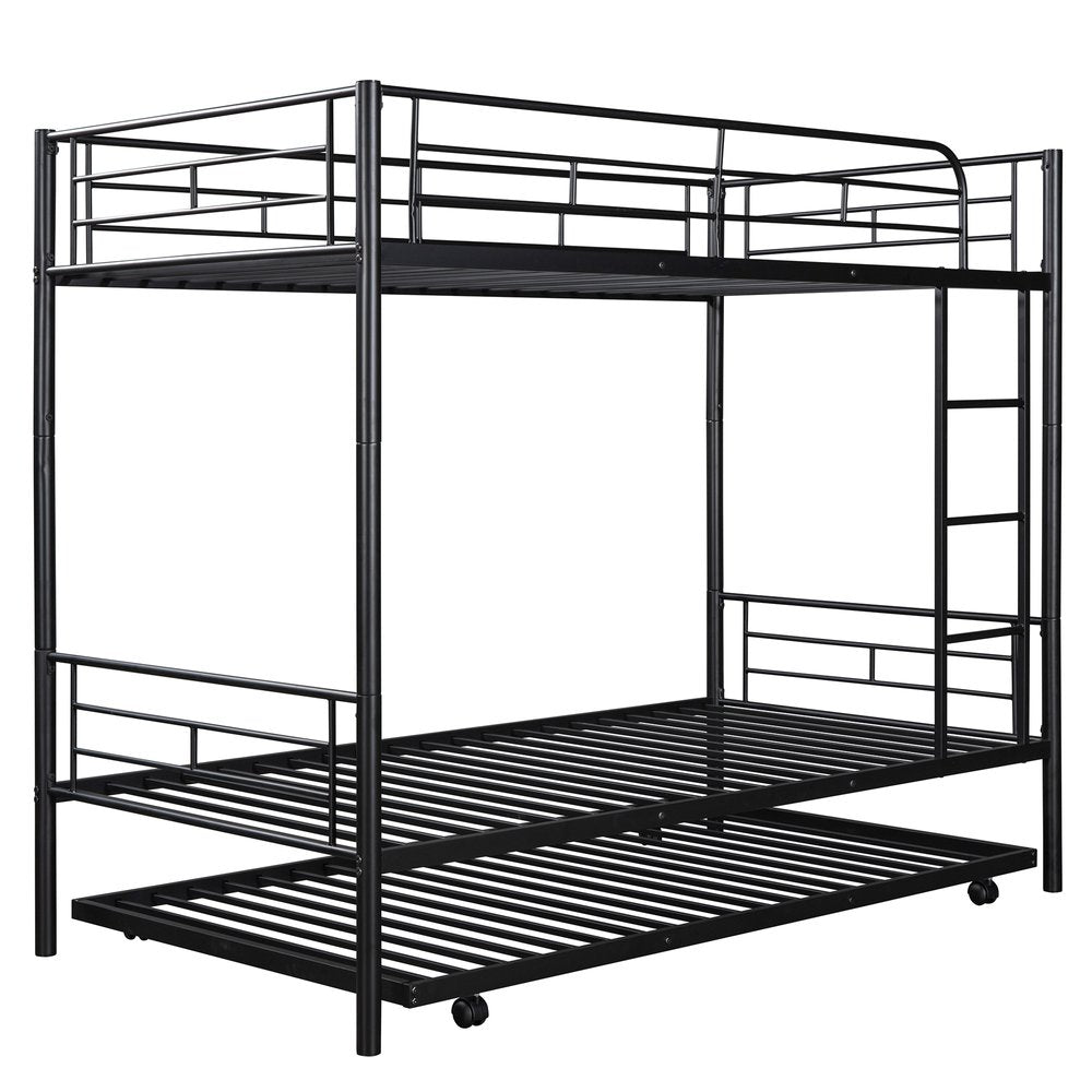 Black Twin Over Twin Metal Bunk Bed With Trundle