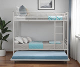White Twin Over Twin Metal Bunk Bed With Trundle