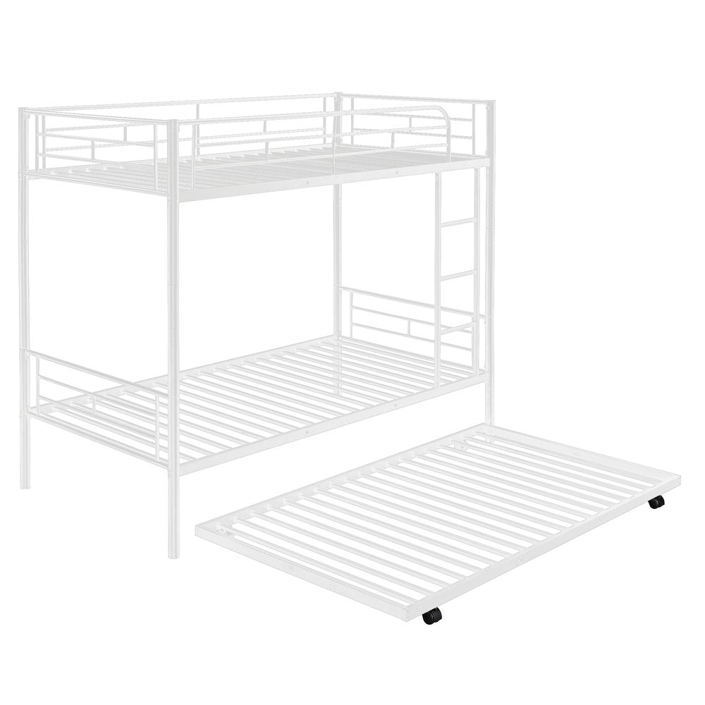 White Twin Over Twin Metal Bunk Bed With Trundle
