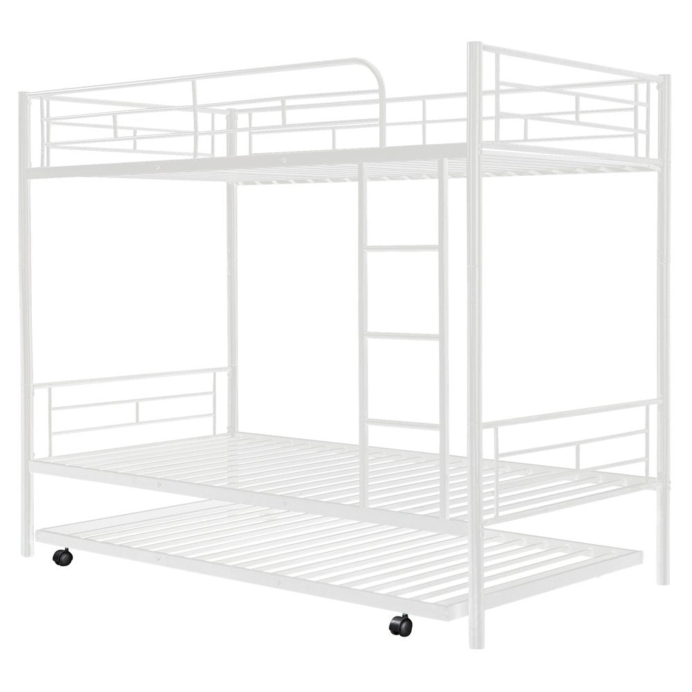 White Twin Over Twin Metal Bunk Bed With Trundle