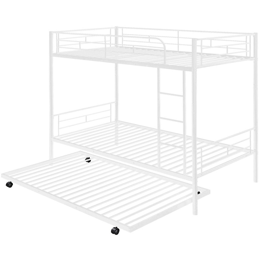 White Twin Over Twin Metal Bunk Bed With Trundle