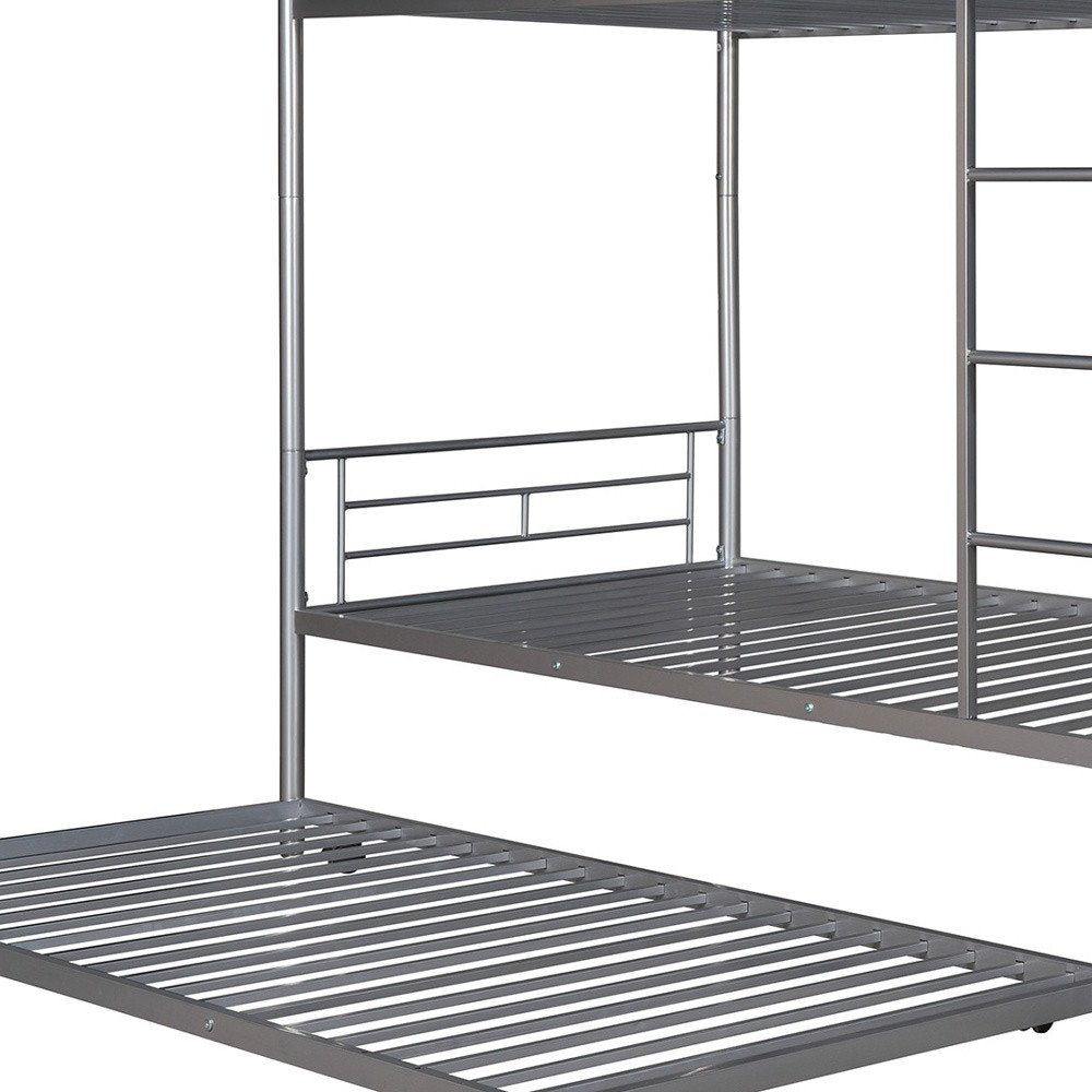Silver Twin Over Twin Metal Bunk Bed With Trundle
