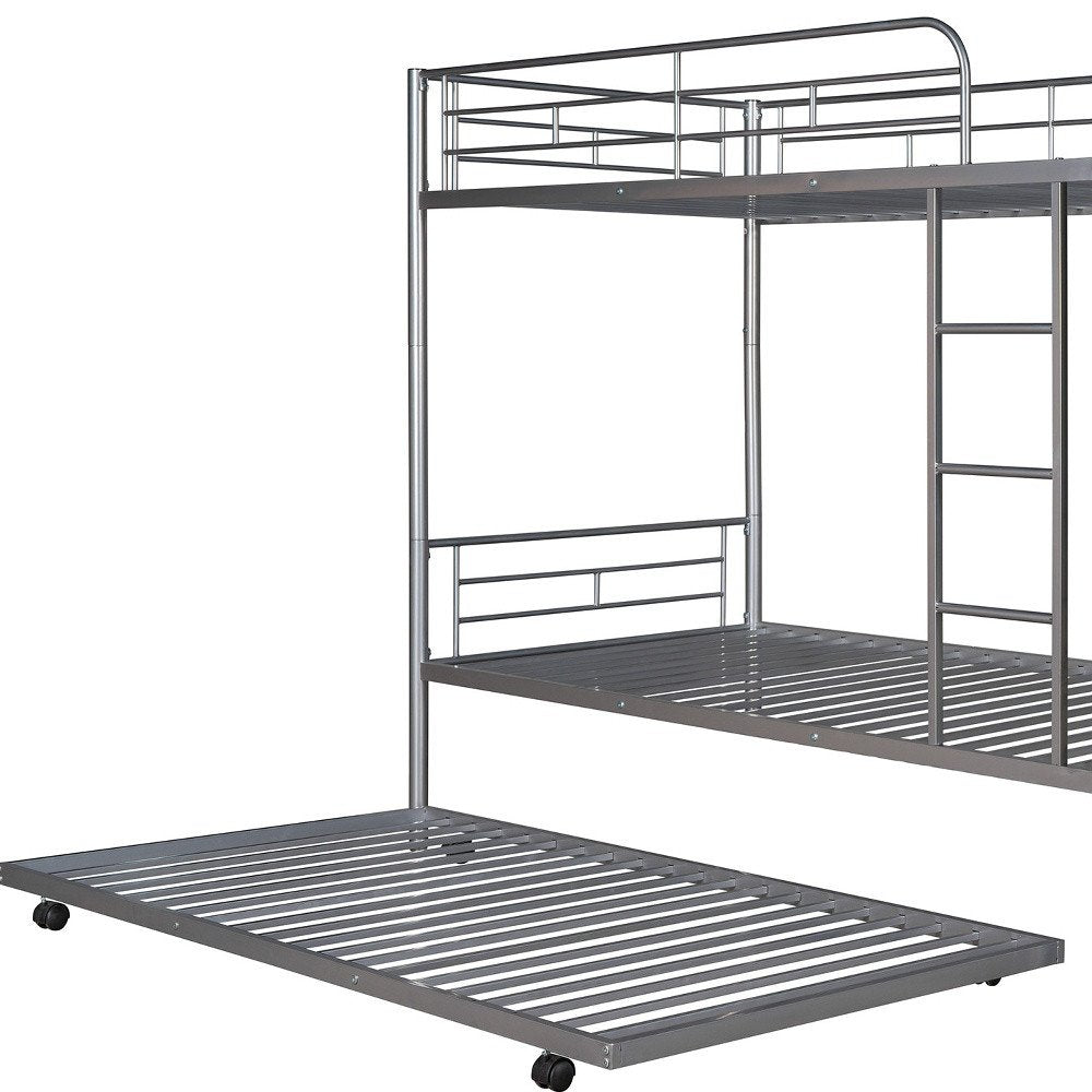 Silver Twin Over Twin Metal Bunk Bed With Trundle