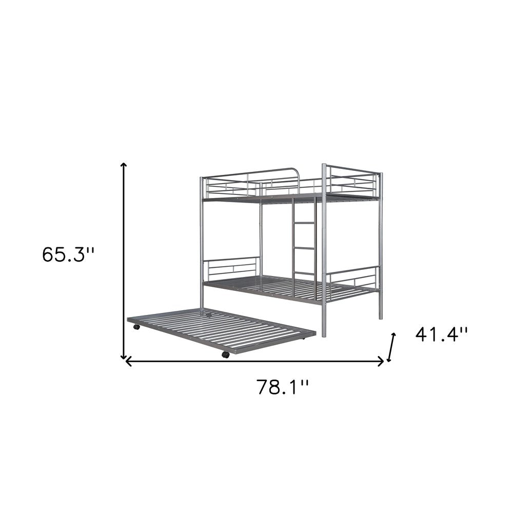 Silver Twin Over Twin Metal Bunk Bed With Trundle