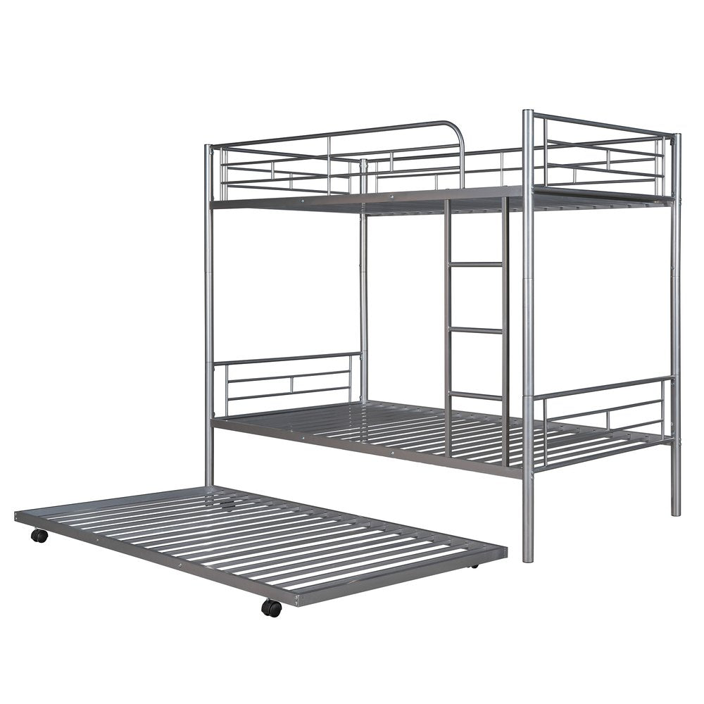 Silver Twin Over Twin Metal Bunk Bed With Trundle