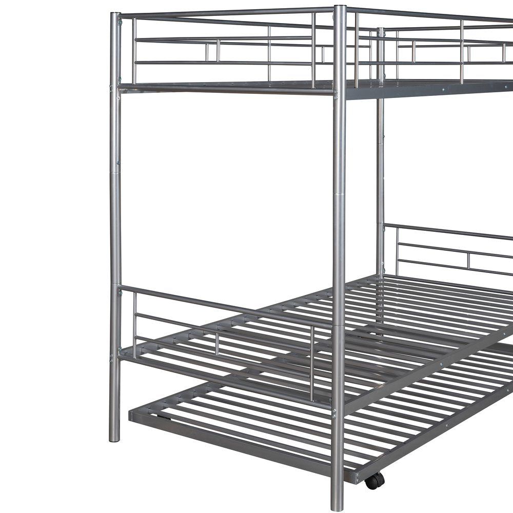 Silver Twin Over Twin Metal Bunk Bed With Trundle