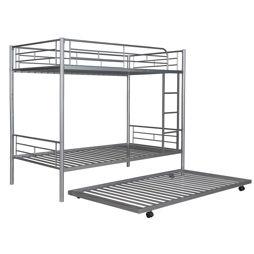 Silver Twin Over Twin Metal Bunk Bed With Trundle