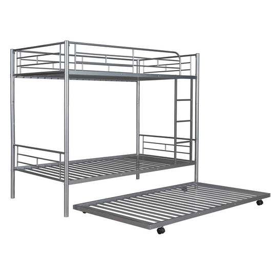 Silver Twin Over Twin Metal Bunk Bed With Trundle