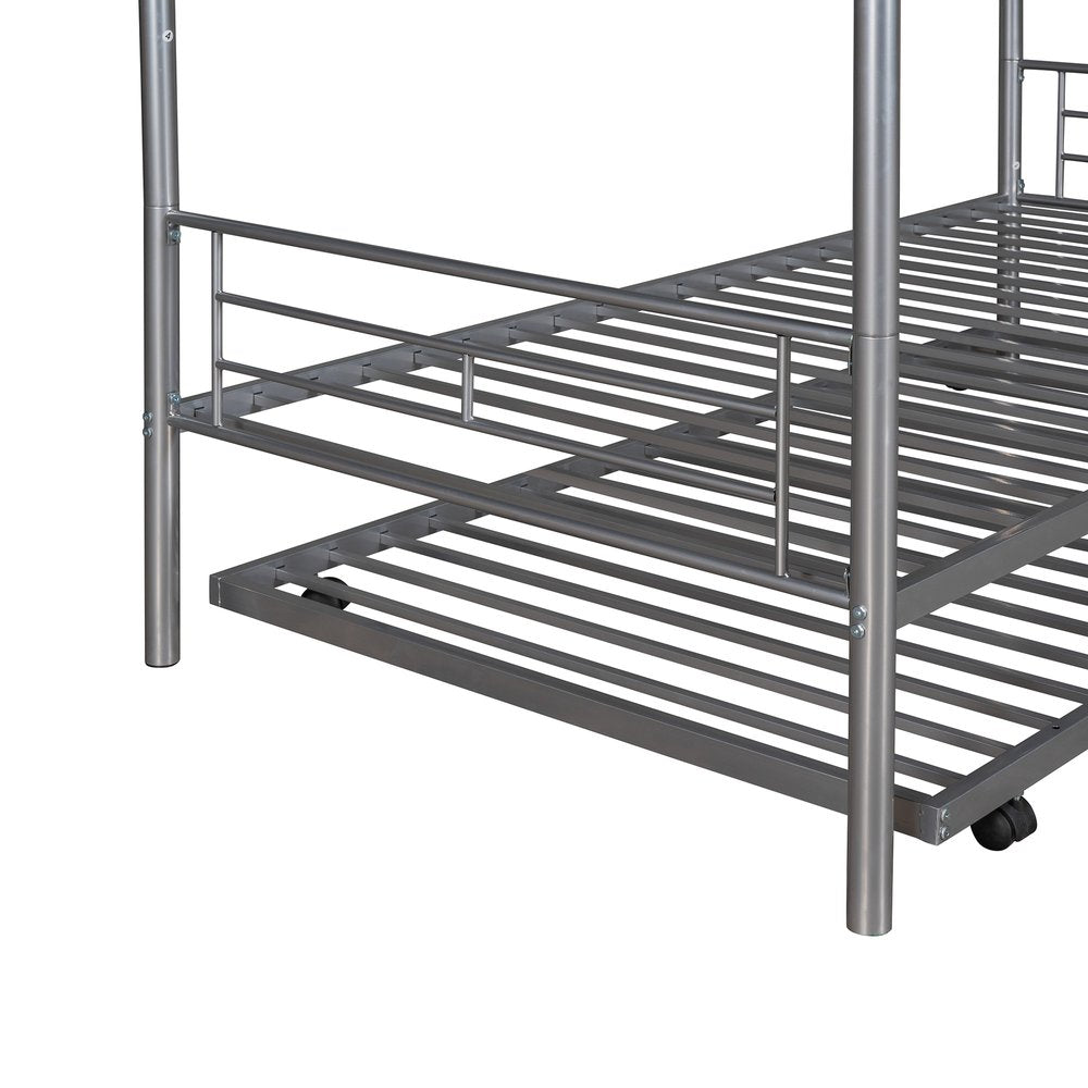 Silver Twin Over Twin Metal Bunk Bed With Trundle