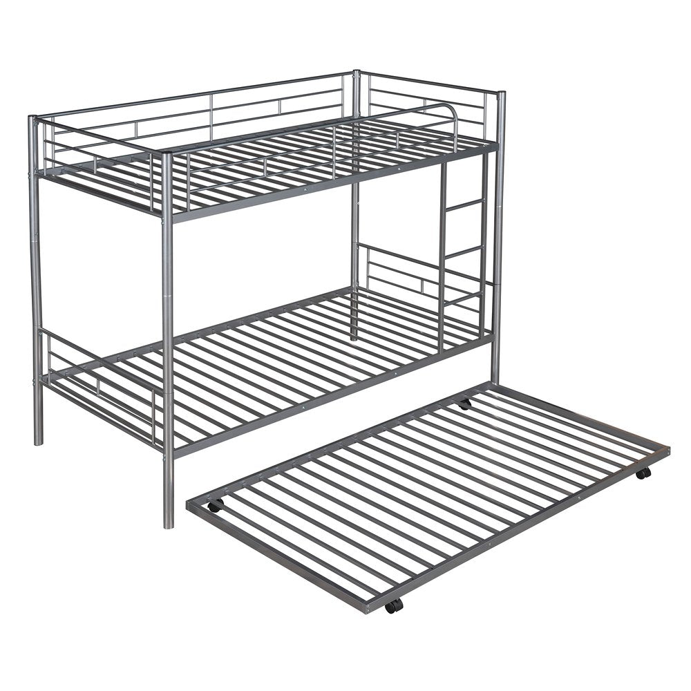 Silver Twin Over Twin Metal Bunk Bed With Trundle