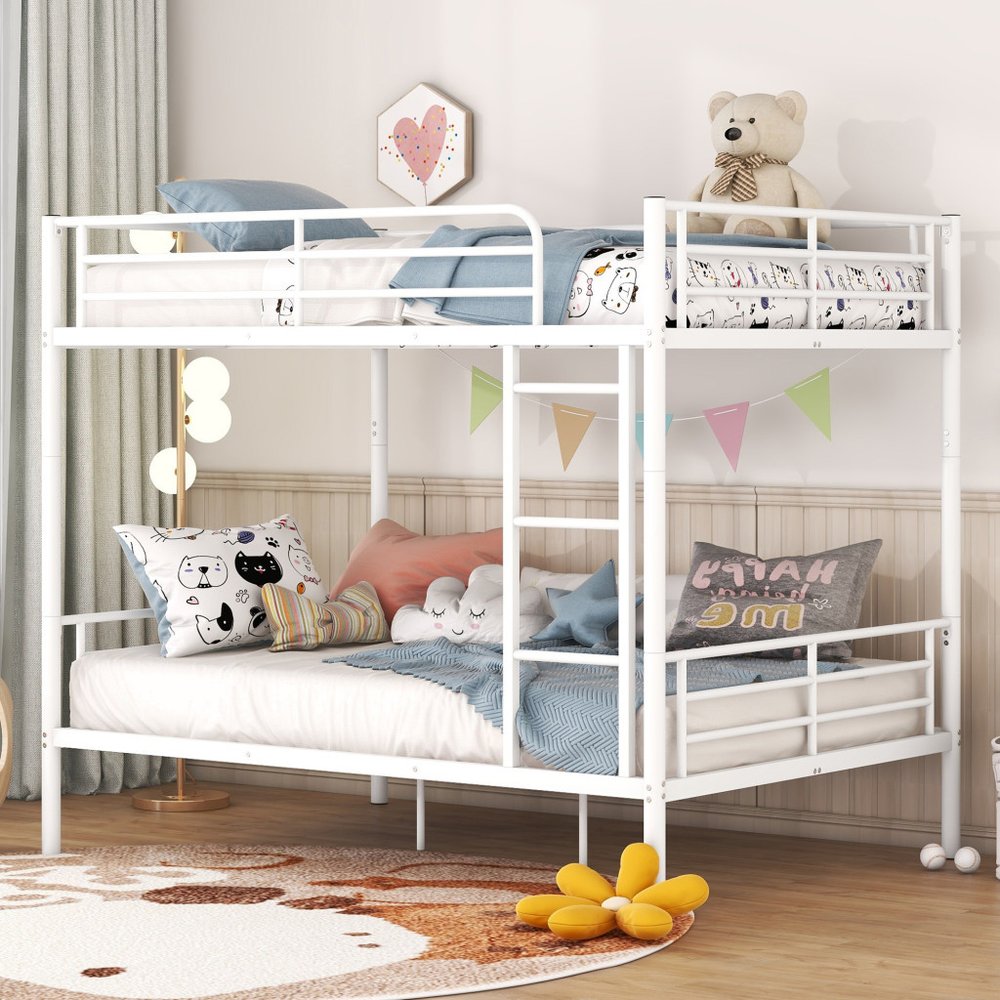 White Full Over Full Iron Bunk Bed