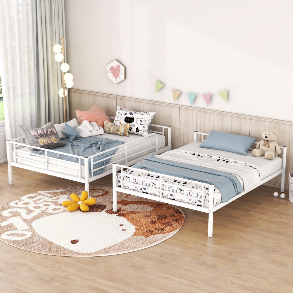 White Full Over Full Iron Bunk Bed
