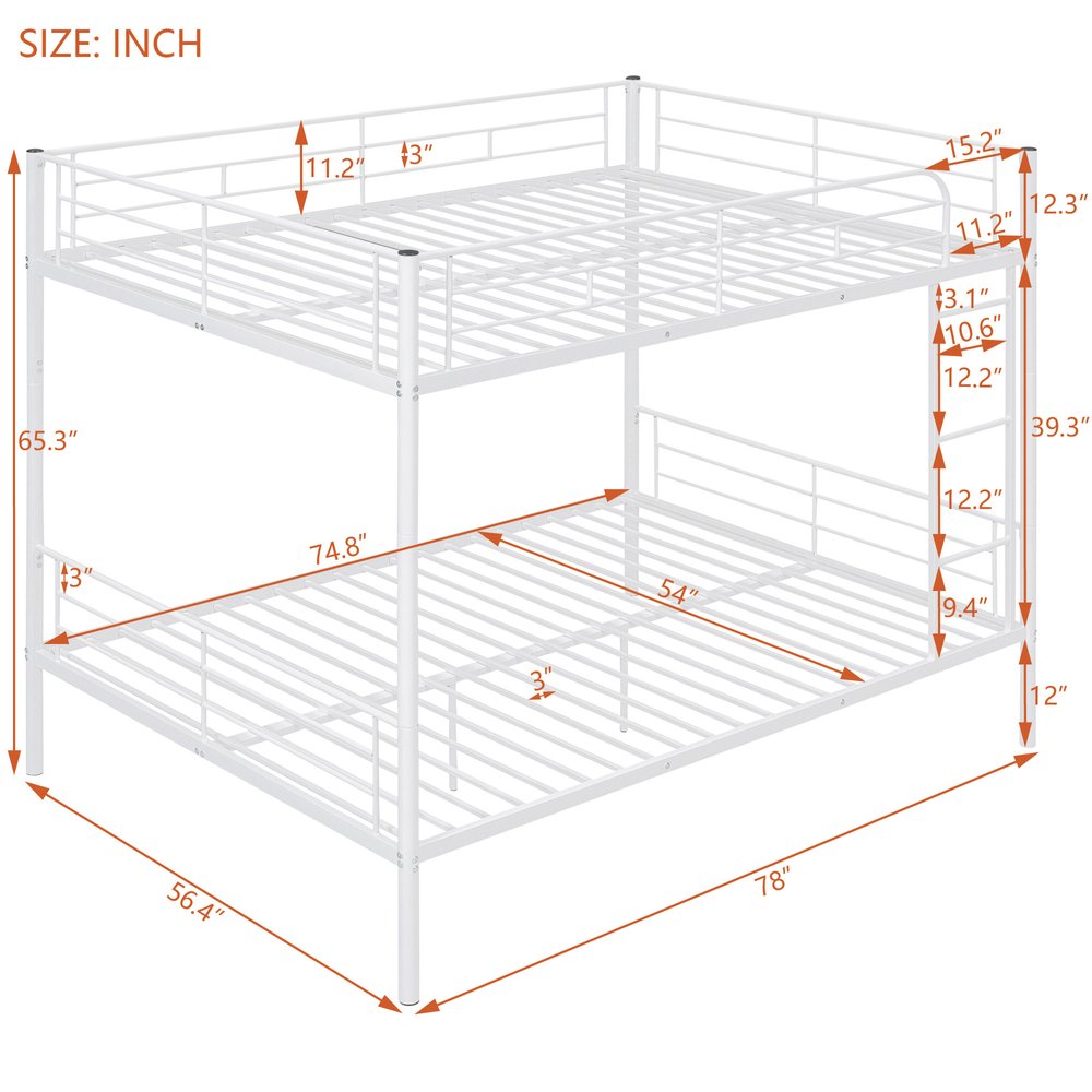 White Full Over Full Iron Bunk Bed