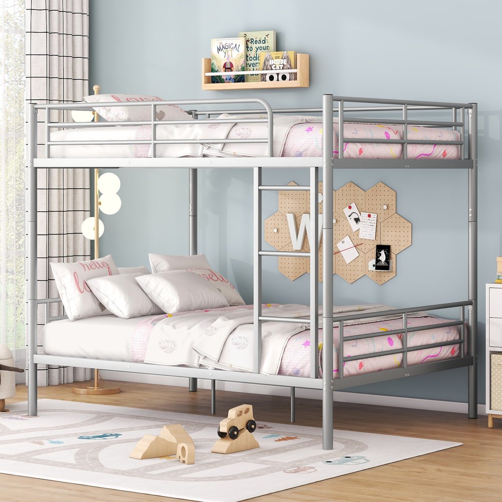 Silver Full Over Full Iron Bunk Bed