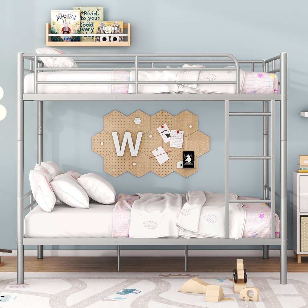 Silver Full Over Full Iron Bunk Bed