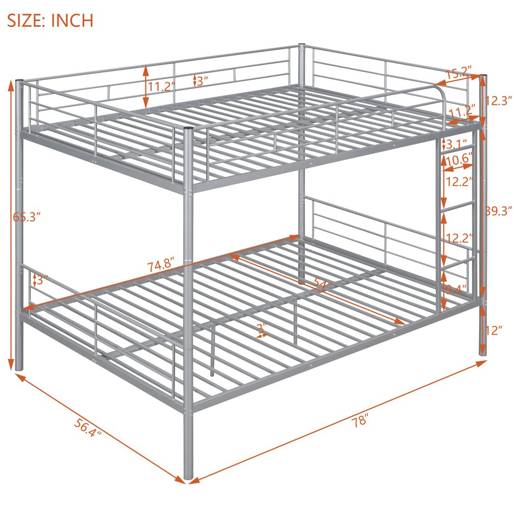 Silver Full Over Full Iron Bunk Bed