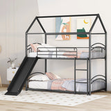 Black Twin Over Twin Metal Bunk Bed With Slide